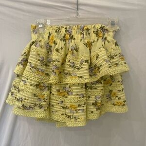 Aerie ruffle skirt yellow floral lace lined mini skirt XS